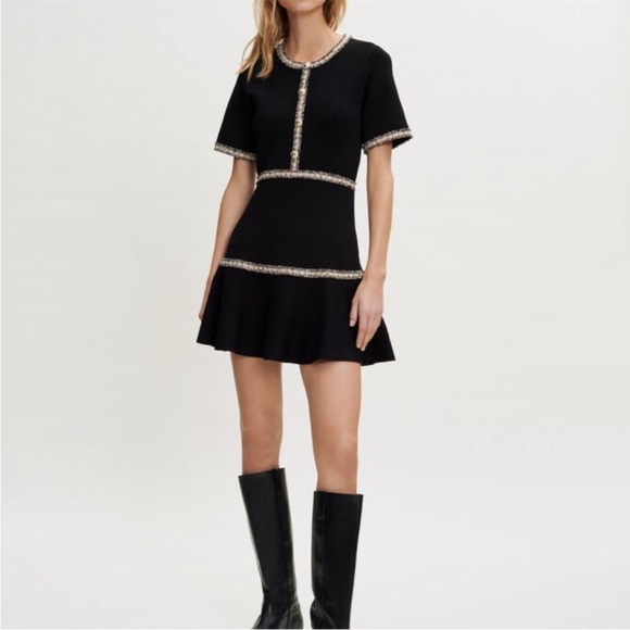 Maje RONGALON Tweed Trim Mini Dress Black Size 34/ US 2 New with tags - Picture 1 of 9